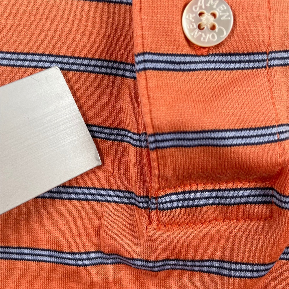 Amen Corner Masters Golf Polo Shirt Mens XL Orange Striped Pima Cotton Flaw‎ - Picture 7 of 8